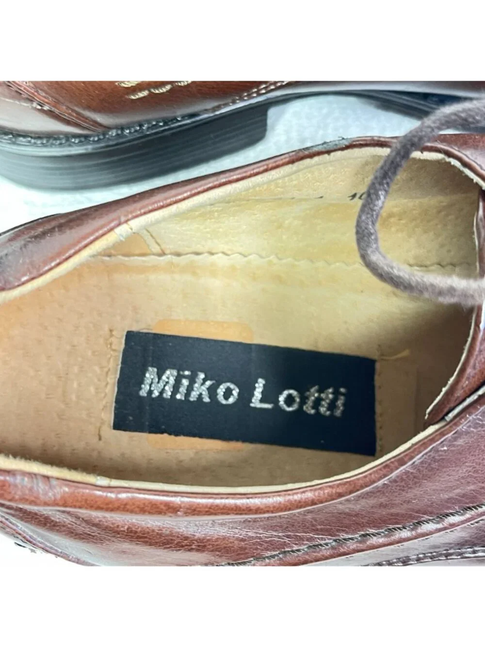 Miko Lotti Mens Brown Leather Dress Shoes Size 10.5 Square Toe Lace-Up Size 10.5